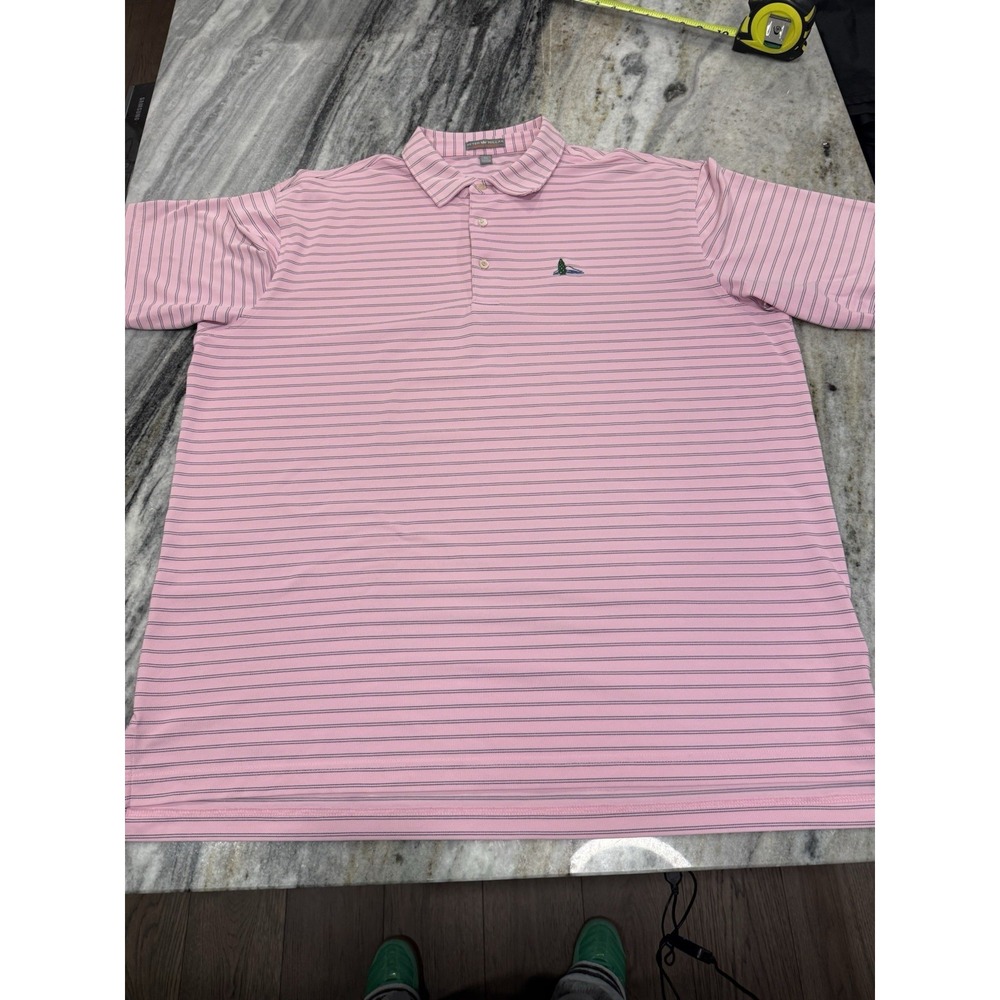 Peter Millar Summer Comfort Men's Pink White Striped Polo XL Golf Logo